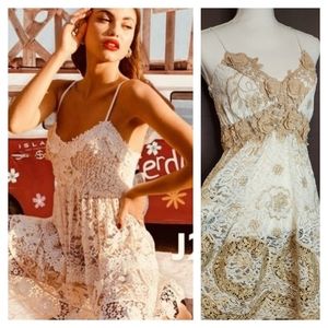 Antica Santoria Italian Ivory & Beige Lace Dress | One Size